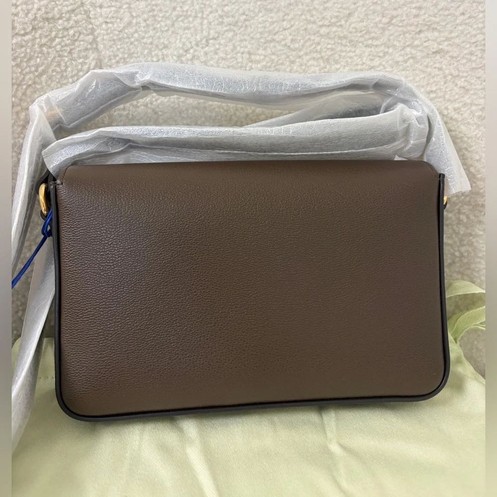 Burberry Brown Leather Crossbody Bag with Signature Check NEW EBONY BROWN - Picture 5 of 10